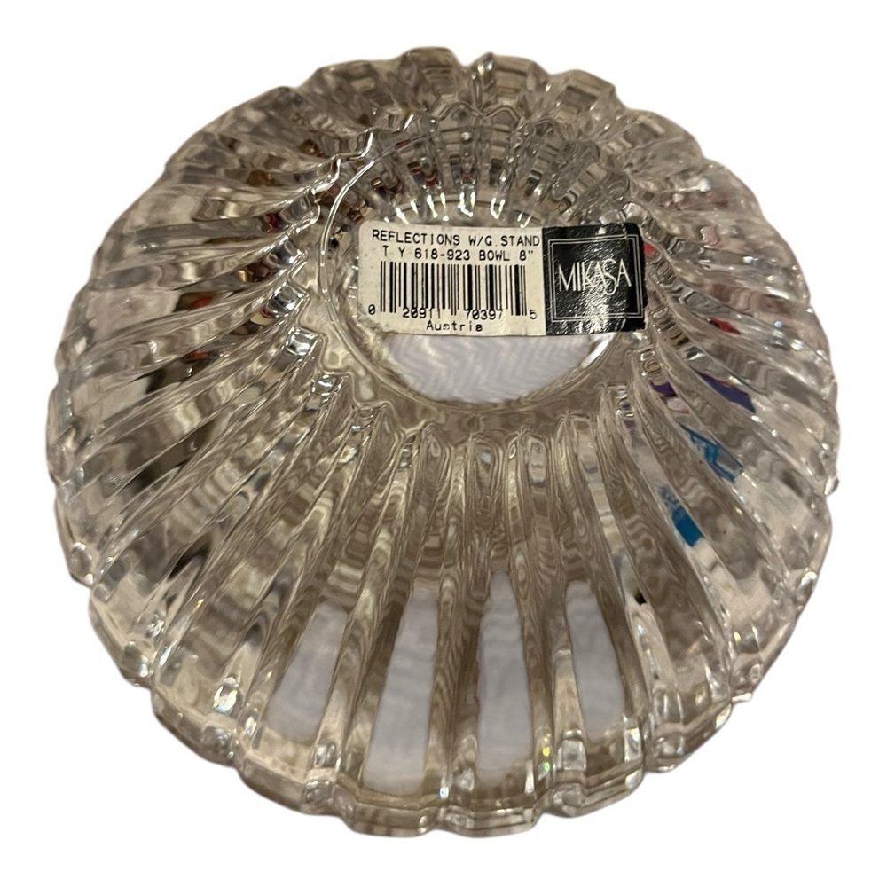 Mikasa 8” Refections Austria cut crystal bowl w/ 3 leg gold stand elegant fancy - Picture 3 of 8